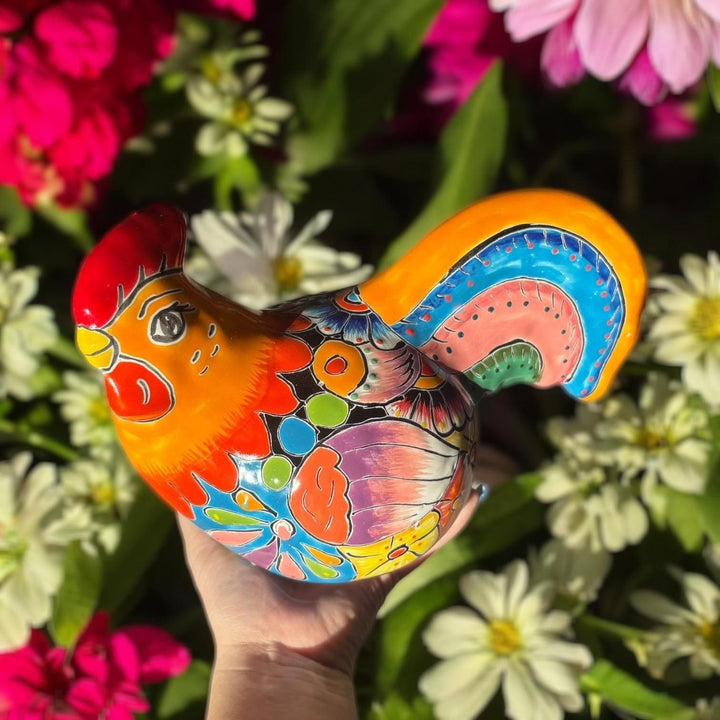 Cute Hand Painted Mexican Talavera Chicken Rooster Animal Sculpture – Assorted Designs