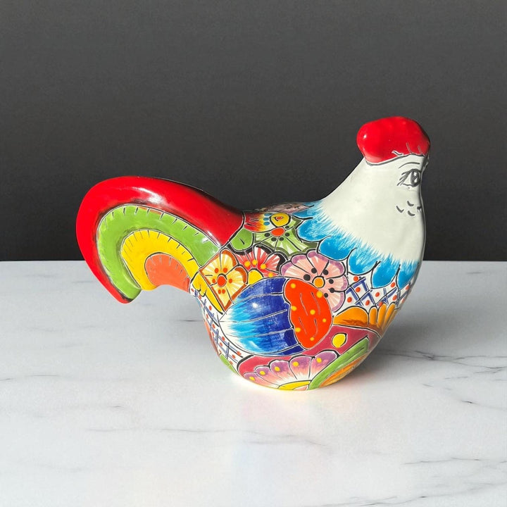 Cute Hand Painted Mexican Talavera Chicken Rooster Animal Sculpture – Assorted Designs