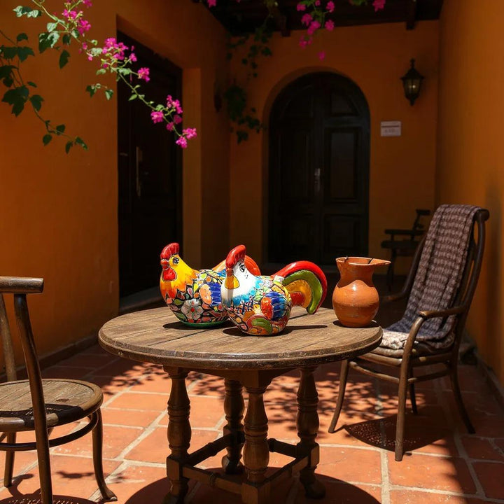 Cute Hand Painted Mexican Talavera Chicken Rooster Animal Sculpture – Assorted Designs