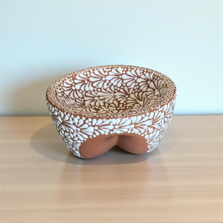 Hand Painted Mexican Talavera Brown & White Salsa Bowl “Salsera” (Cielito Lindo Inspired)