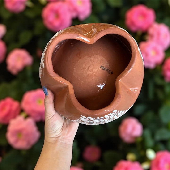 Hand Painted Mexican Talavera Brown & White Salsa Bowl “Salsera” (Cielito Lindo Inspired)