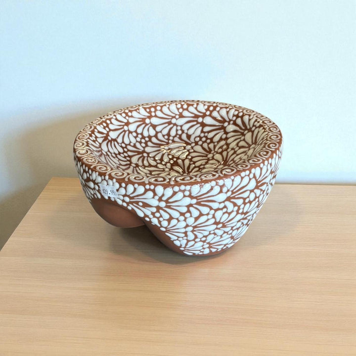 Hand Painted Mexican Talavera Brown & White Salsa Bowl “Salsera” (Cielito Lindo Inspired)