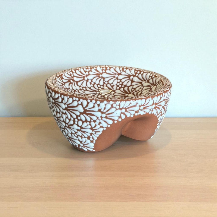 Hand Painted Mexican Talavera Brown & White Salsa Bowl “Salsera” (Cielito Lindo Inspired)