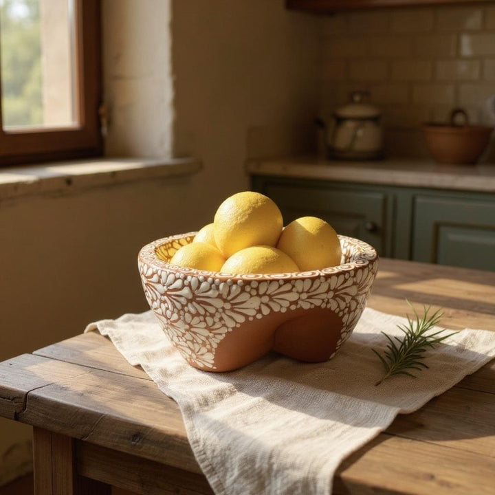 Hand Painted Mexican Talavera Brown & White Salsa Bowl “Salsera” (Cielito Lindo Inspired)