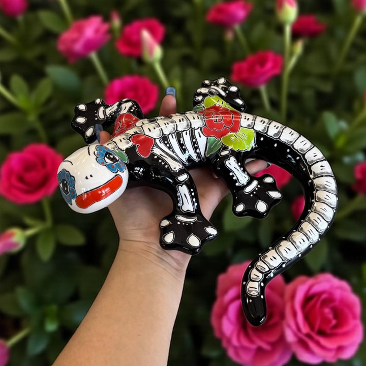 Hand Painted Talavera Medium Floral Skeleton Salamander Garden Wall Decor (Varying Design)