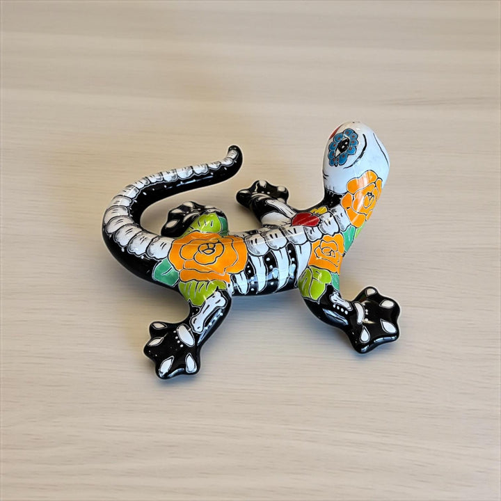 Hand Painted Talavera Medium Floral Skeleton Salamander Garden Wall Decor (Varying Design)