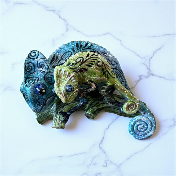 Beautiful Hand Painted Mexican Talavera Chameleon Momma & Baby Wall Decor – Assorted Designs