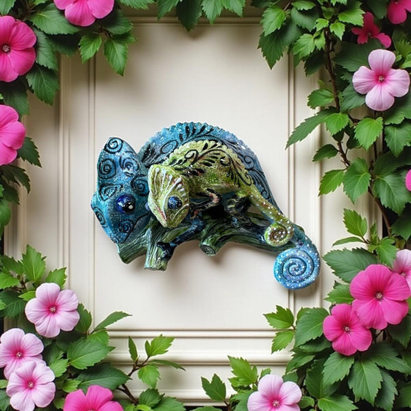 Beautiful Hand Painted Mexican Talavera Chameleon Momma & Baby Wall Decor – Assorted Designs