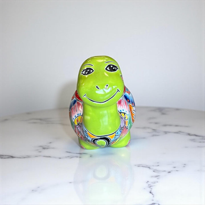 Hand Painted Talavera Cartoon Dinosaur Lime Green Planter Pot (Varying Design)