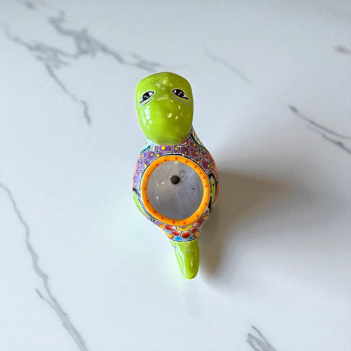 Hand Painted Talavera Cartoon Dinosaur Lime Green Planter Pot (Varying Design)