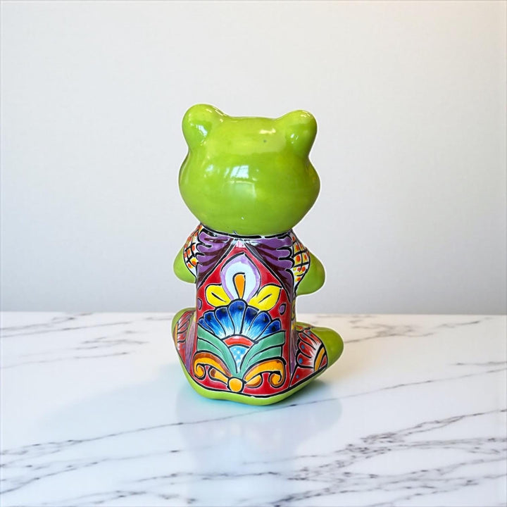 Cute Hand Painted Mexican Talavera Meditating Frog Figure – Assorted Colors (Varying Design)