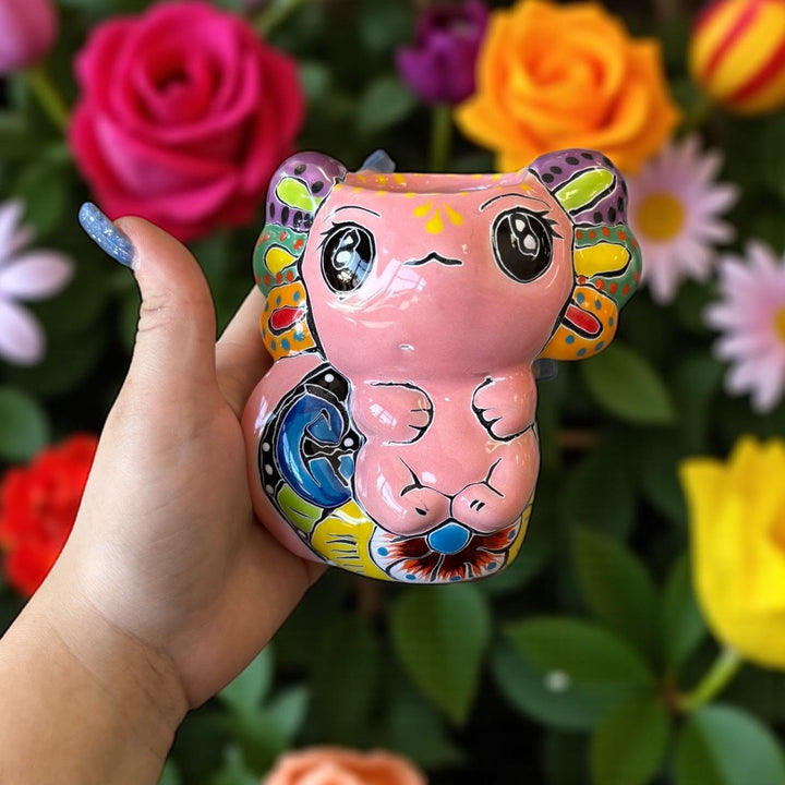 Hand Painted Kawaii Mexican Talavera Axolotl Planter Pot – Assorted Colors (Varying Design)