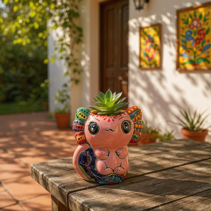 Hand Painted Kawaii Mexican Talavera Axolotl Planter Pot – Assorted Colors (Varying Design)