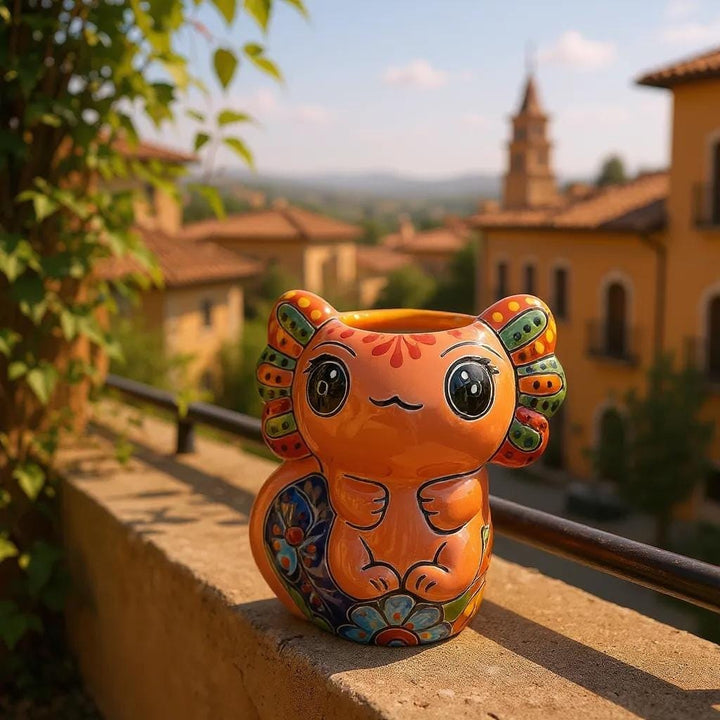 Hand Painted Kawaii Mexican Talavera Axolotl Planter Pot – Assorted Colors (Varying Design)