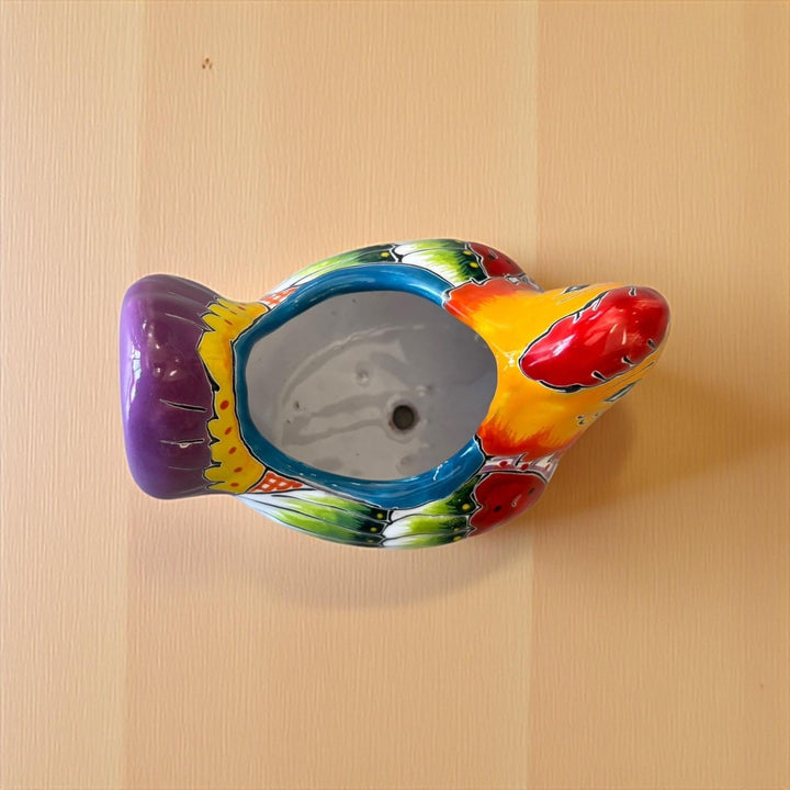 Beautiful Small Hand Painted Mexican Talavera Chicken Rooster Planter Pot (Varying Design)