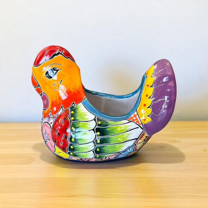 Beautiful Small Hand Painted Mexican Talavera Chicken Rooster Planter Pot (Varying Design)