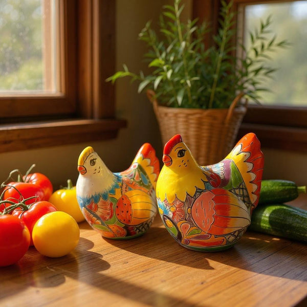 Cute Hand Painted Talavera Chicken Hen Sculpture – Assorted Designs
