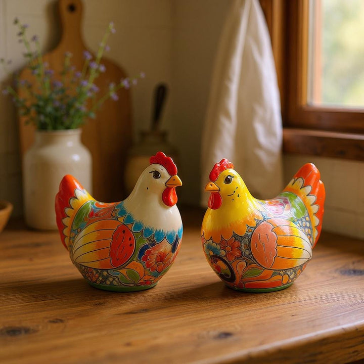 Cute Hand Painted Talavera Chicken Hen Sculpture – Assorted Designs