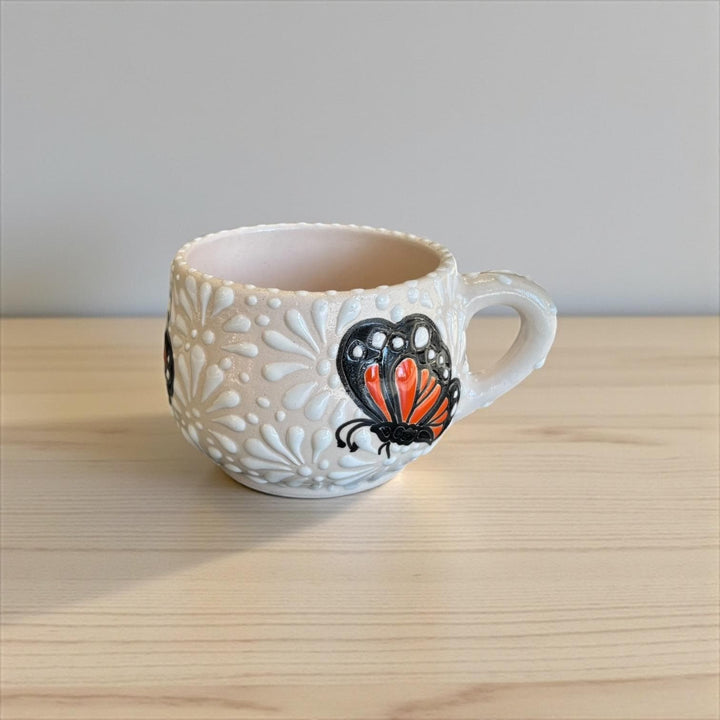 Beautiful Hand Painted Talavera Ivory and White Butterfly Tea Cup & Saucer
