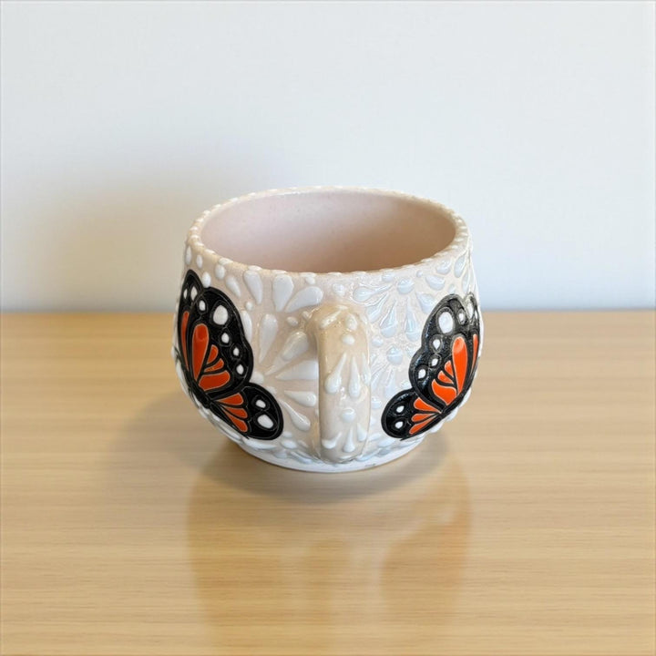 Beautiful Hand Painted Talavera Ivory and White Butterfly Tea Cup & Saucer