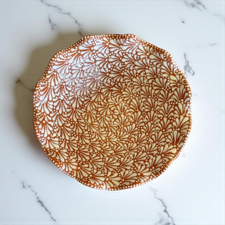 Hand Painted Brown and White Talavera Scalloped Rim Fruit Bowl (Cielito Lindo Inspired)