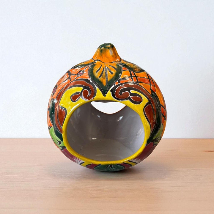 Hand Painted Mexican Talavera Halloween Yellow Pumpkin Luminary in Tabletop Medium (Varying Design)