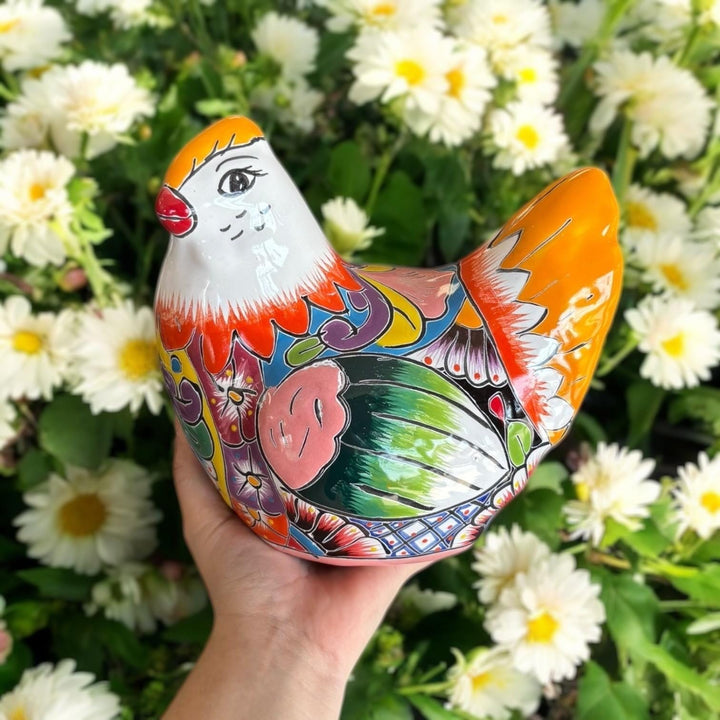 Cute Hand Painted Talavera Chicken Hen Sculpture (Varying Design)