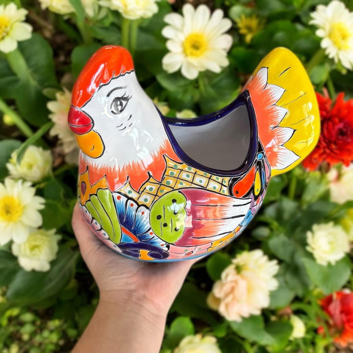 Beautiful Hand Painted Mexican Talavera Chicken Hen Planter Pot (Varying Design)