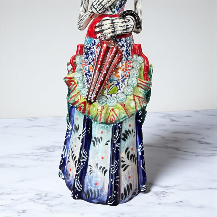 Beautiful Large Handcrafted & Handpainted Mexican Talavera Elegant Catrina Skeleton Sculpture
