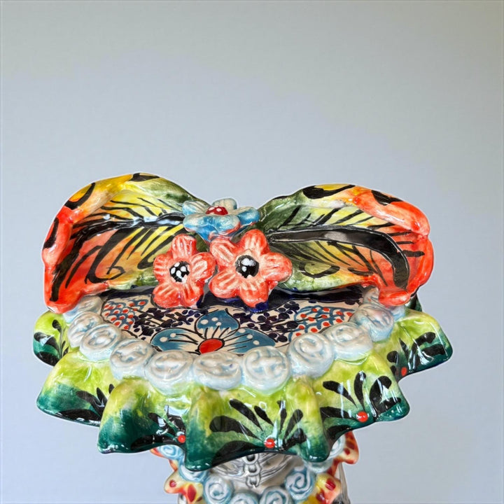 Beautiful Large Handcrafted & Handpainted Mexican Talavera Elegant Catrina Skeleton Sculpture