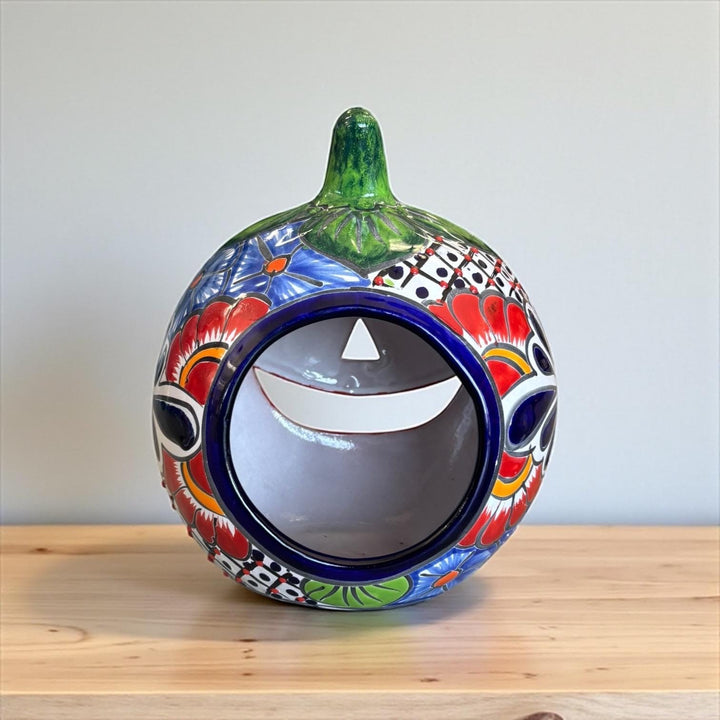 Hand Painted Mexican Talavera Halloween Hollow Orange Pumpkin Luminary (Varying Design)