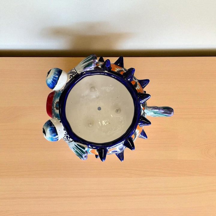 Beautiful Hand Painted Mexican Talavera Blue & Orange Pufferfish Planter Pot – Free Shipping (Contiguous U.S. Only)