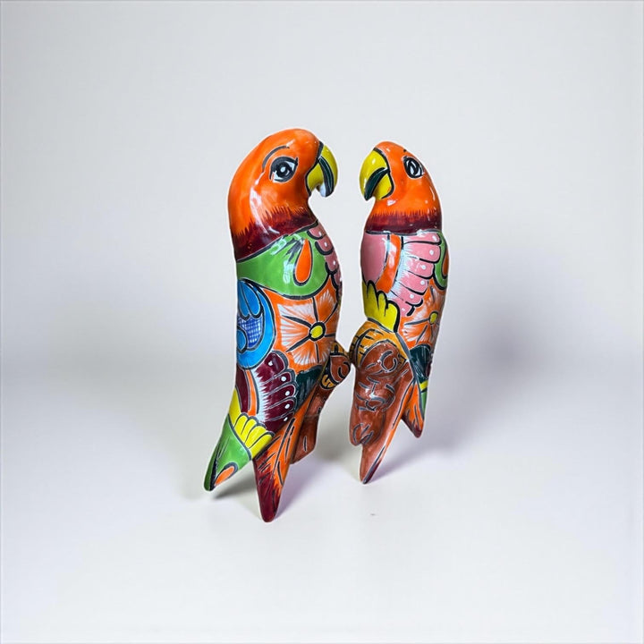 Hand Painted Talavera Love Birds Parrots Garden Wall Decor – Set of 2