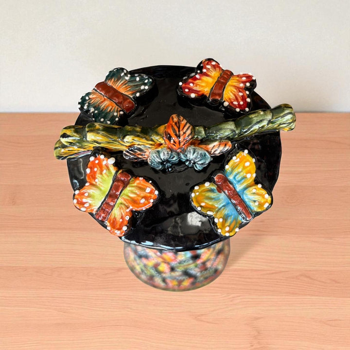 Medium Handcrafted & Handpainted Mexican Talavera Butterfly Catrina Skeleton Lady Figure