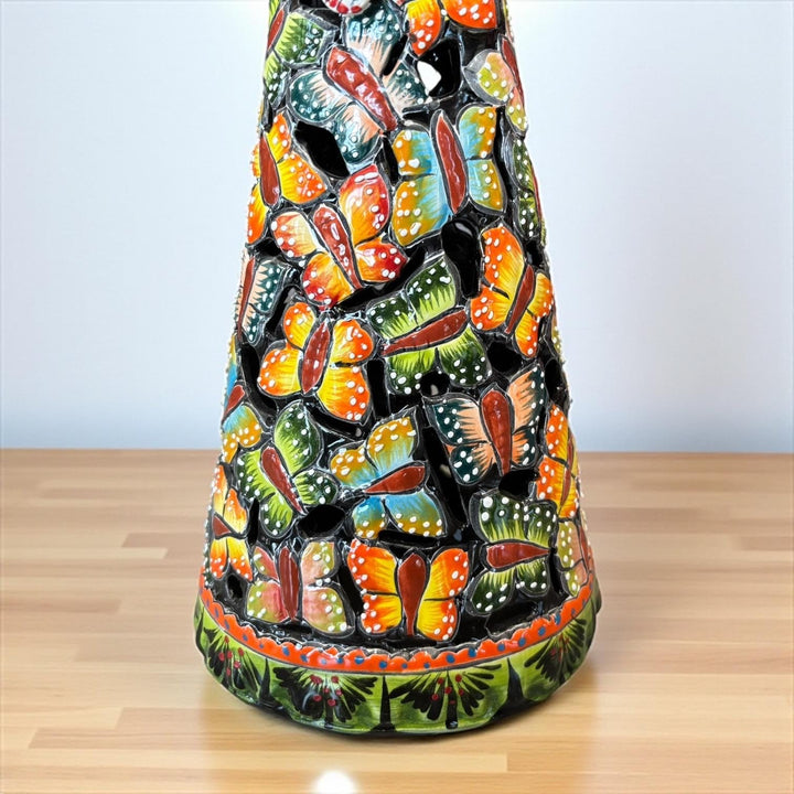Medium Handcrafted & Handpainted Mexican Talavera Butterfly Catrina Skeleton Lady Figure