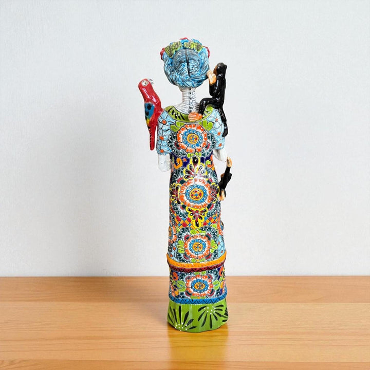 Medium Handcrafted & Handpainted Mexican Talavera Frida Kahlo Inspired Catrina Skeleton Lady Figure