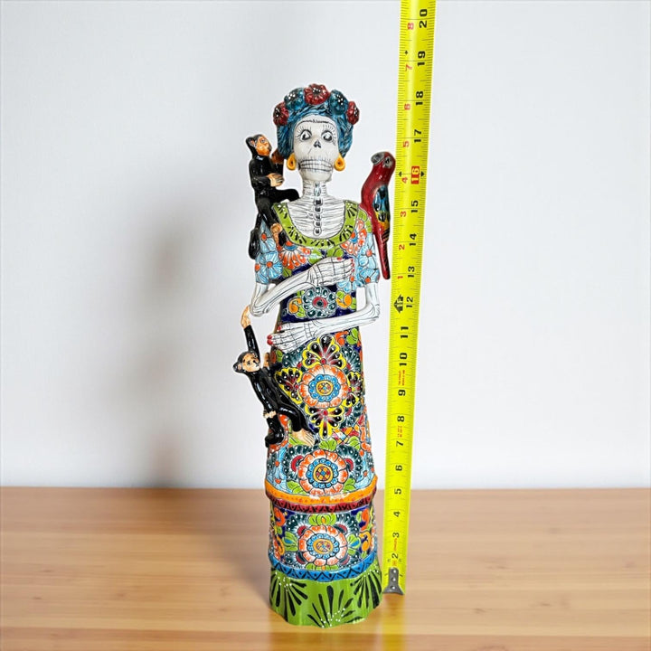 Medium Handcrafted & Handpainted Mexican Talavera Frida Kahlo Inspired Catrina Skeleton Lady Figure