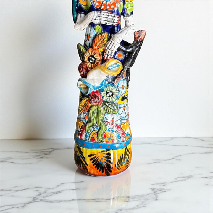 Small Handcrafted & Handpainted Mexican Talavera Frida Kahlo Inspired Catrina Skeleton Lady Figure