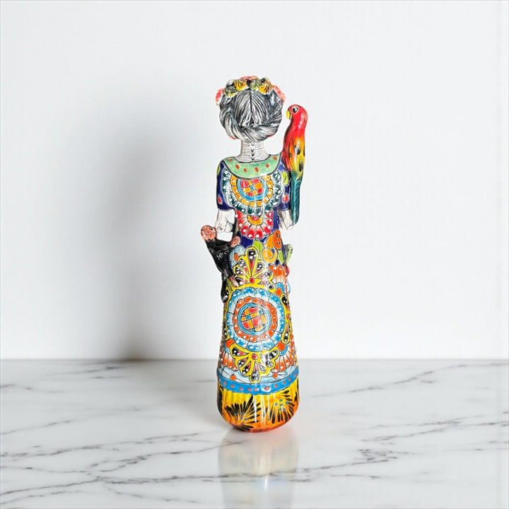 Small Handcrafted & Handpainted Mexican Talavera Frida Kahlo Inspired Catrina Skeleton Lady Figure
