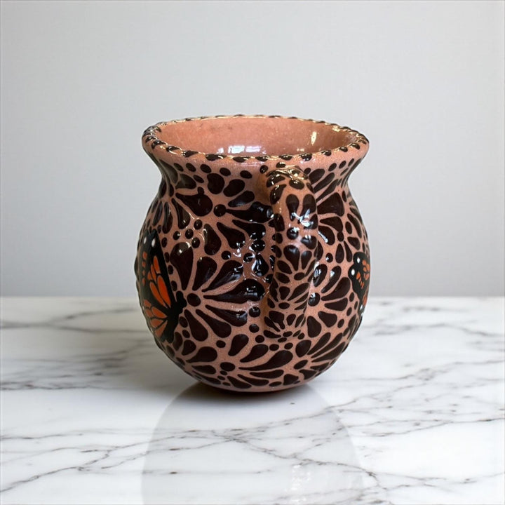 Hand Painted Talavera Brown and Dark Chocolate Butterfly Coffee Mug (Cielito Lindo Inspired) – Set of 2