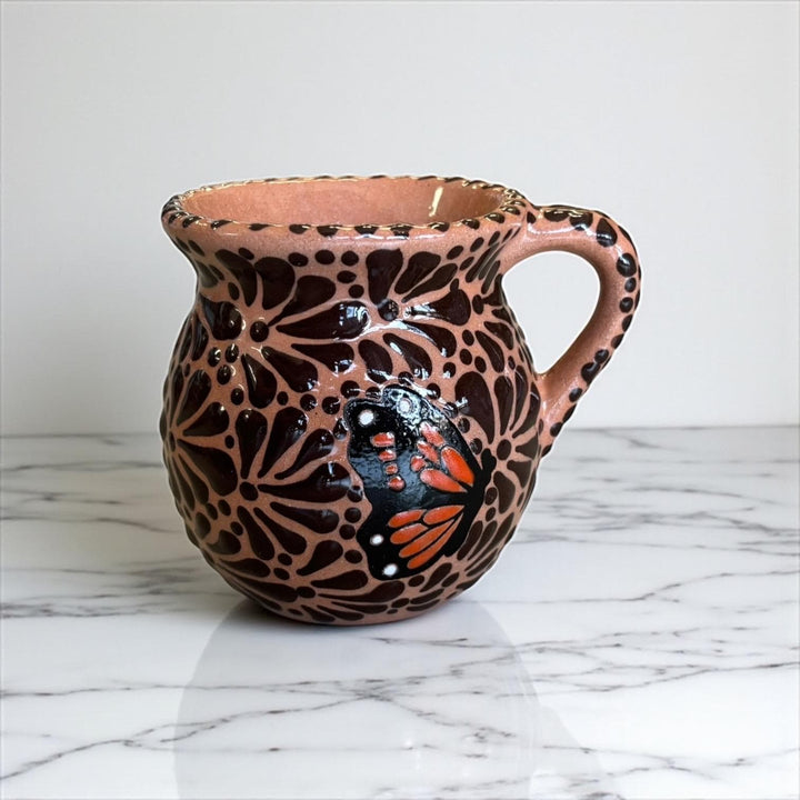Hand Painted Talavera Brown and Dark Chocolate Butterfly Coffee Mug (Cielito Lindo Inspired) – Set of 2