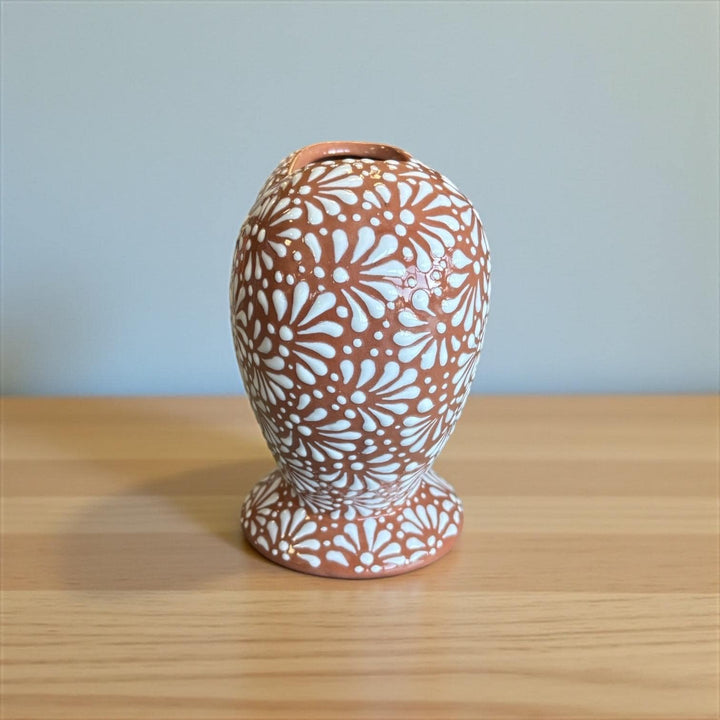 Hand Painted Mexican Talavera Brown and White Heart Vase (Cielito Lindo Inspired)