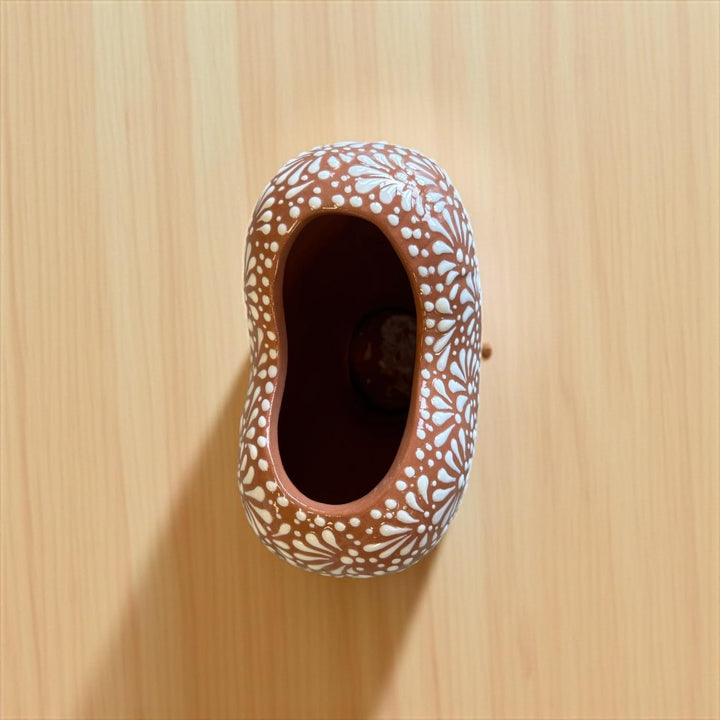 Hand Painted Mexican Talavera Brown and White Heart Vase (Cielito Lindo Inspired)