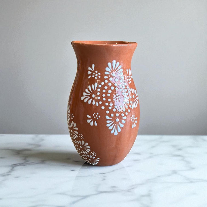 Hand Painted Mexican Talavera Brown and White Rustic Mandela Vase (Cielito Lindo Inspired)