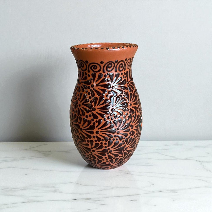 Hand Painted Talavera Brown and Dark Chocolate Rustic Monarch Butterfly Vase (Cielito Lindo Inspired)