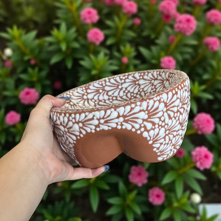 Hand Painted Mexican Talavera Brown & White Salsa Bowl “Salsera” (Cielito Lindo Inspired)