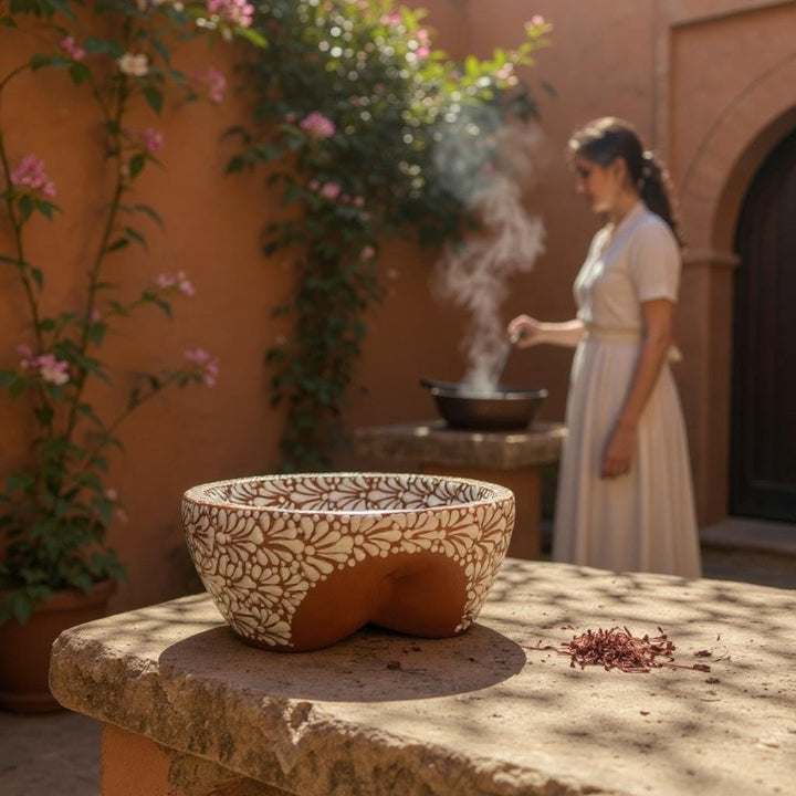 Hand Painted Mexican Talavera Brown & White Salsa Bowl “Salsera” (Cielito Lindo Inspired)