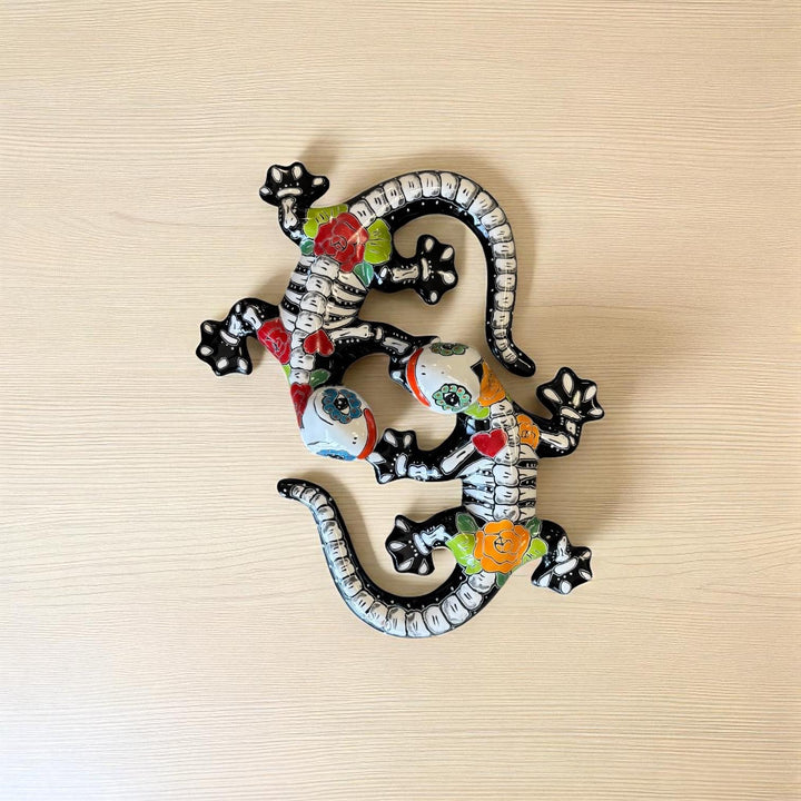 Hand Painted Talavera Medium Floral Skeleton Salamander Garden Wall Decor (Varying Design)