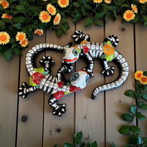 Hand Painted Talavera Medium Floral Skeleton Salamander Garden Wall Decor (Varying Design)
