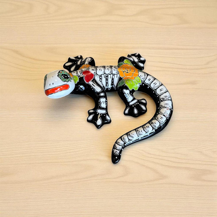 Hand Painted Talavera Medium Floral Skeleton Salamander Garden Wall Decor (Varying Design)